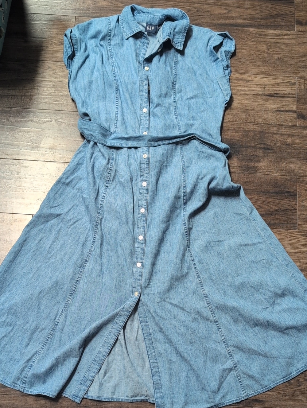 GAP Tie waist cotton denim dress